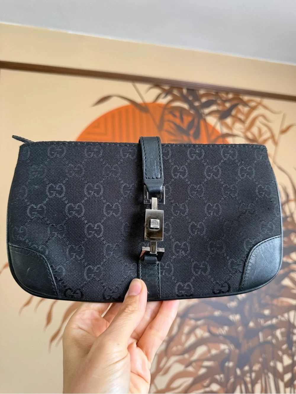 Vintage Black Monogram Canvas Piston Pouch – Classic Aesthetic Mini Bag